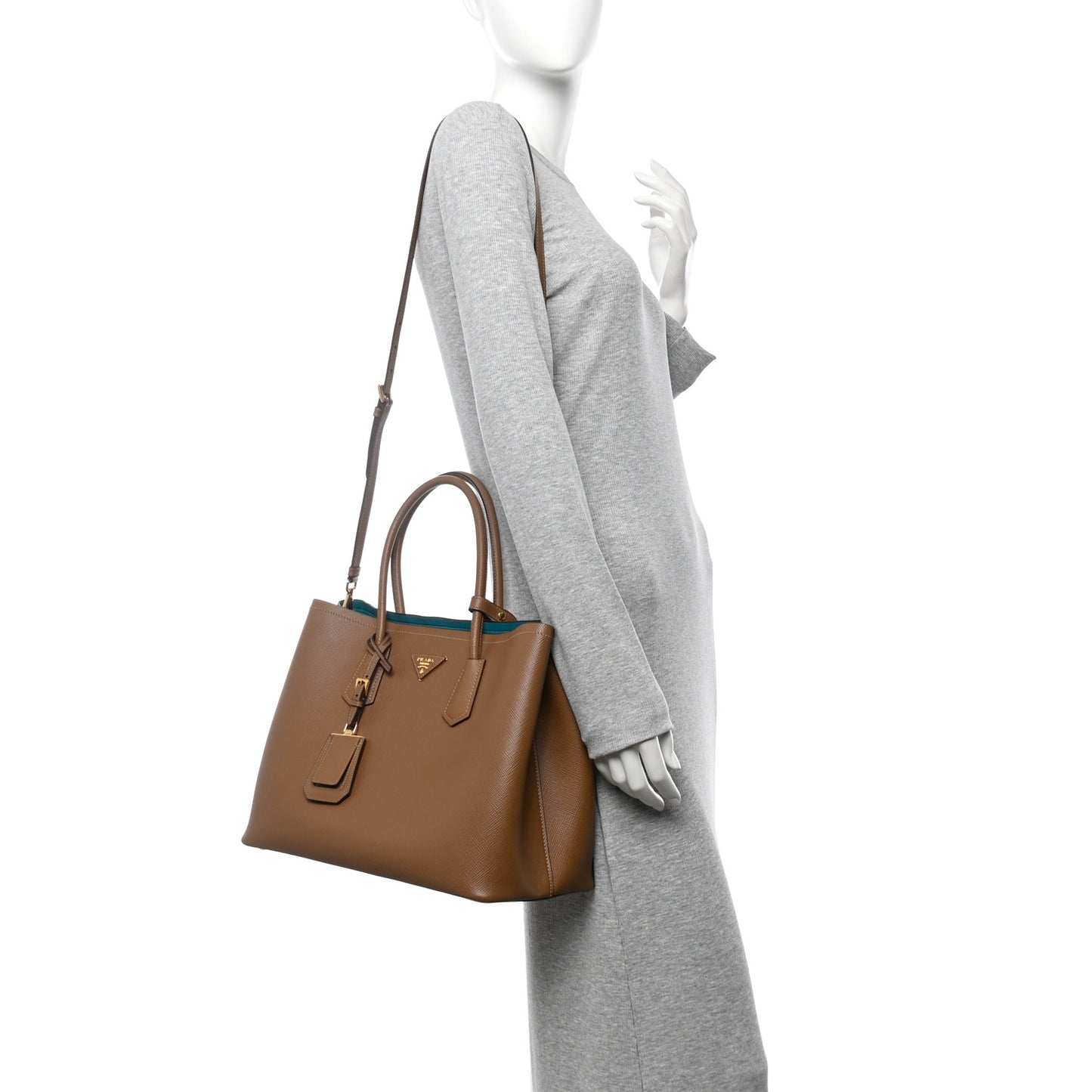 Saffiano Cuir Large Double Bag Cannella Turchese
