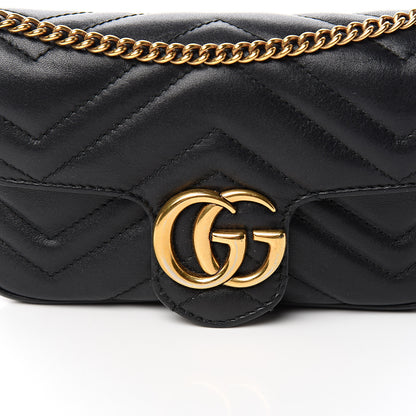 Gucci Calfskin Matelasse Super Mini GG Marmont Shoulder Bag Black 9 of 10