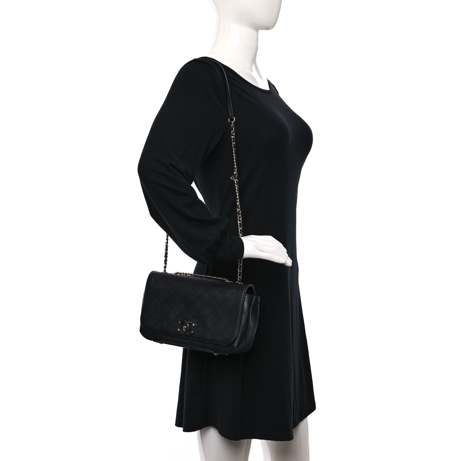 Chanel Calfskin Stitched Medium Covered CC Flap Bag Black 2 of 15