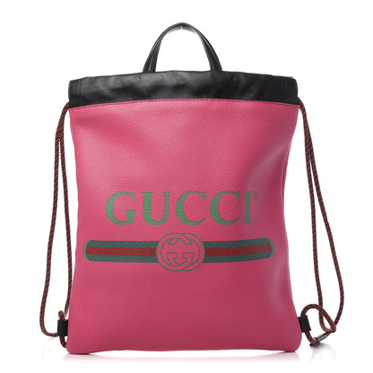 Gucci Grained Calfskin Logo Drawstring Backpack Box Pink Green Black 2 of 12