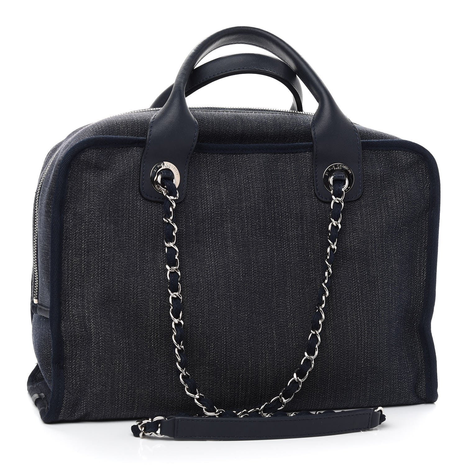 Chanel Denim Deauville Bowling Bag Dark Blue 3 of 10