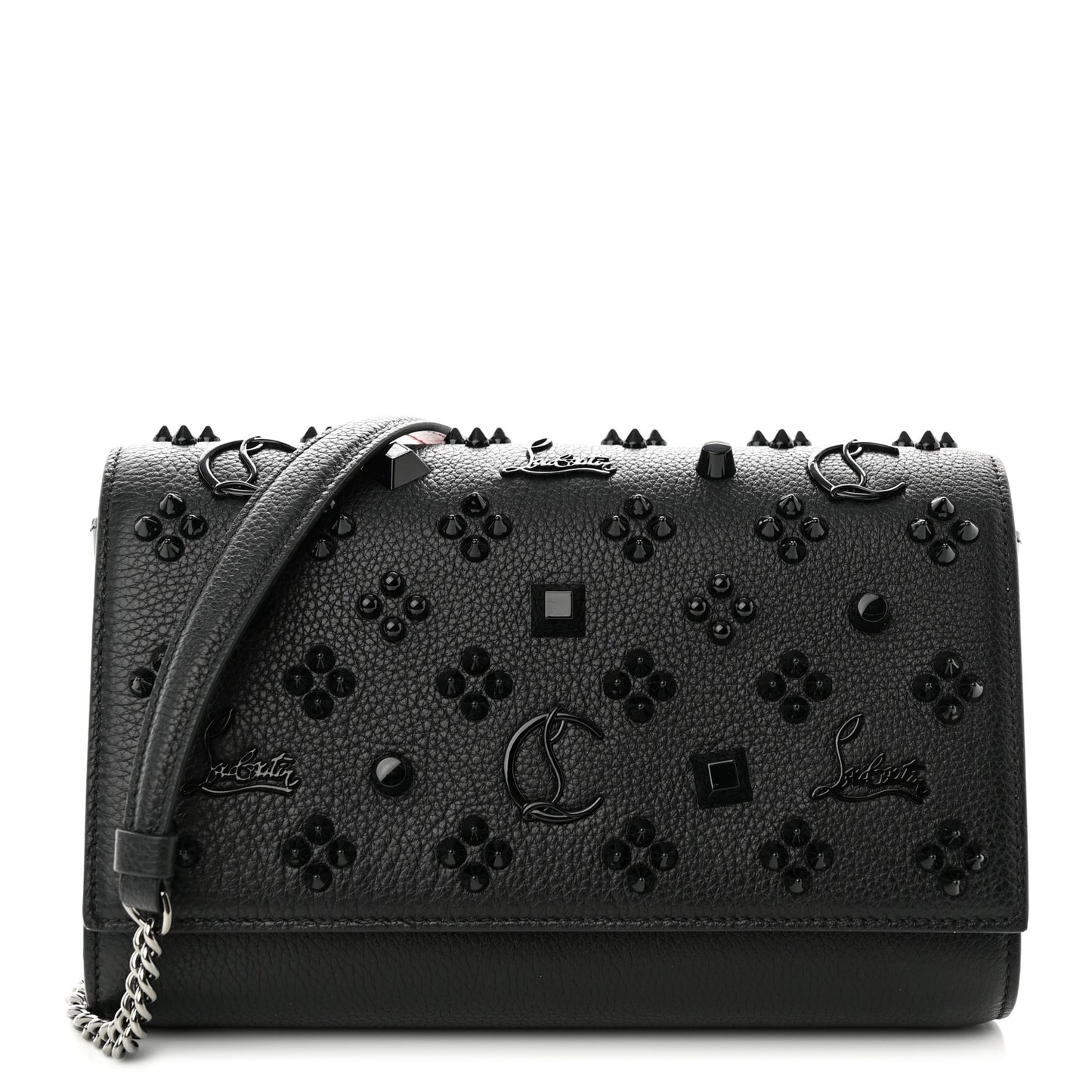 Calfskin Spikes Loubinthesky Paloma Clutch Black