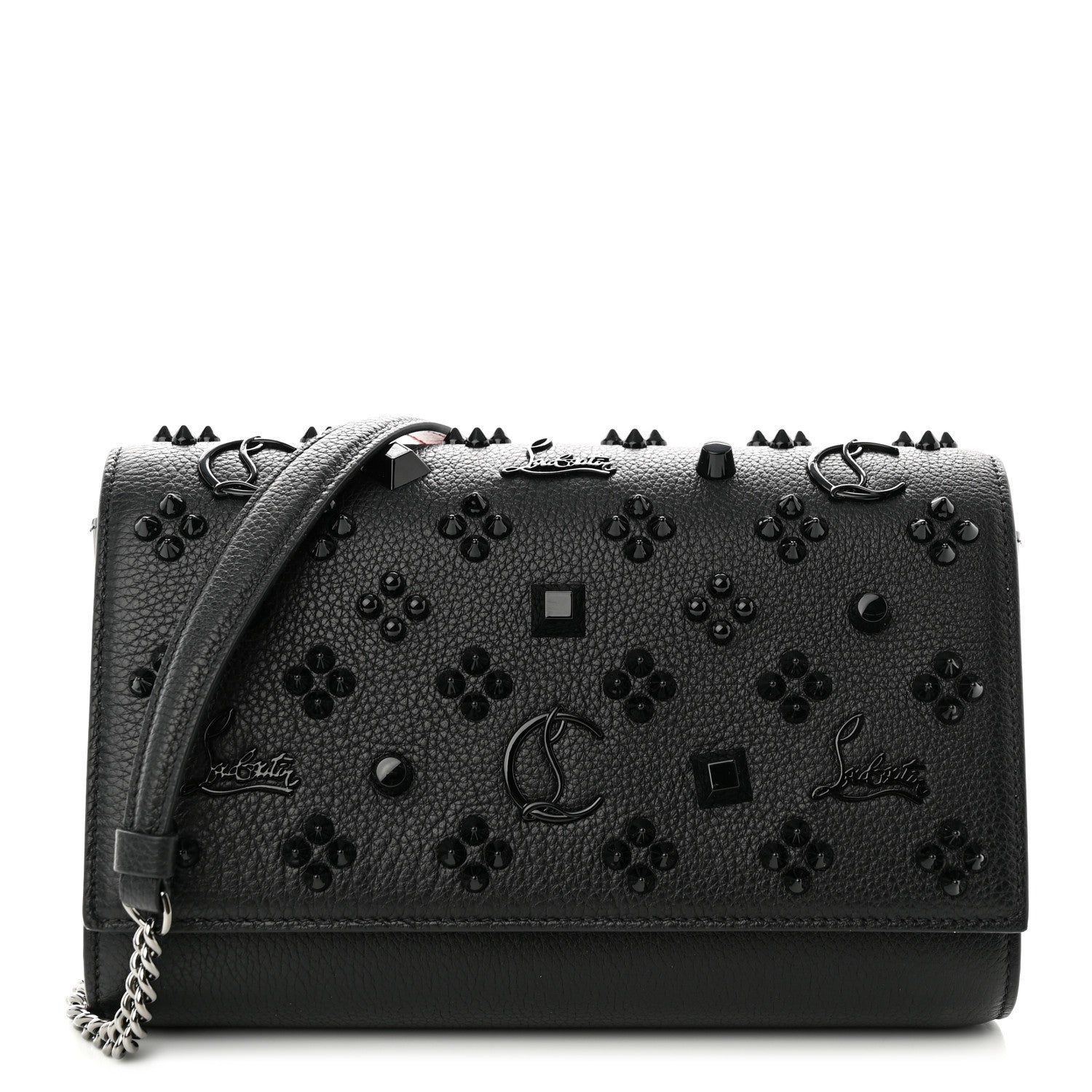 Christian Louboutin Calfskin Spikes Loubinthesky Paloma Clutch Black 1 of 10