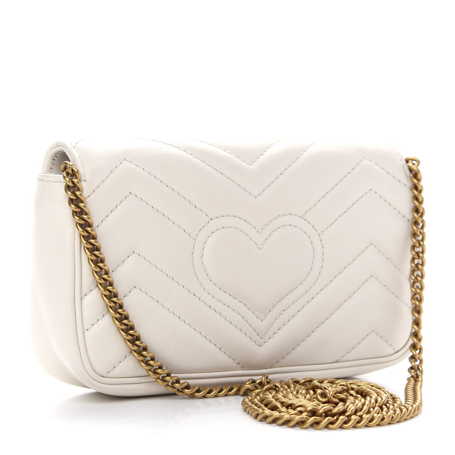 Gucci Calfskin Matelasse Super Mini GG Marmont Shoulder Bag White 3 of 9