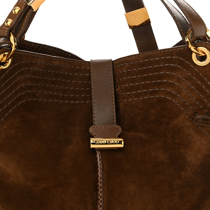 Jimmy Choo Suede Snakeskin Shoulder Bag Dark Tan 6 of 8