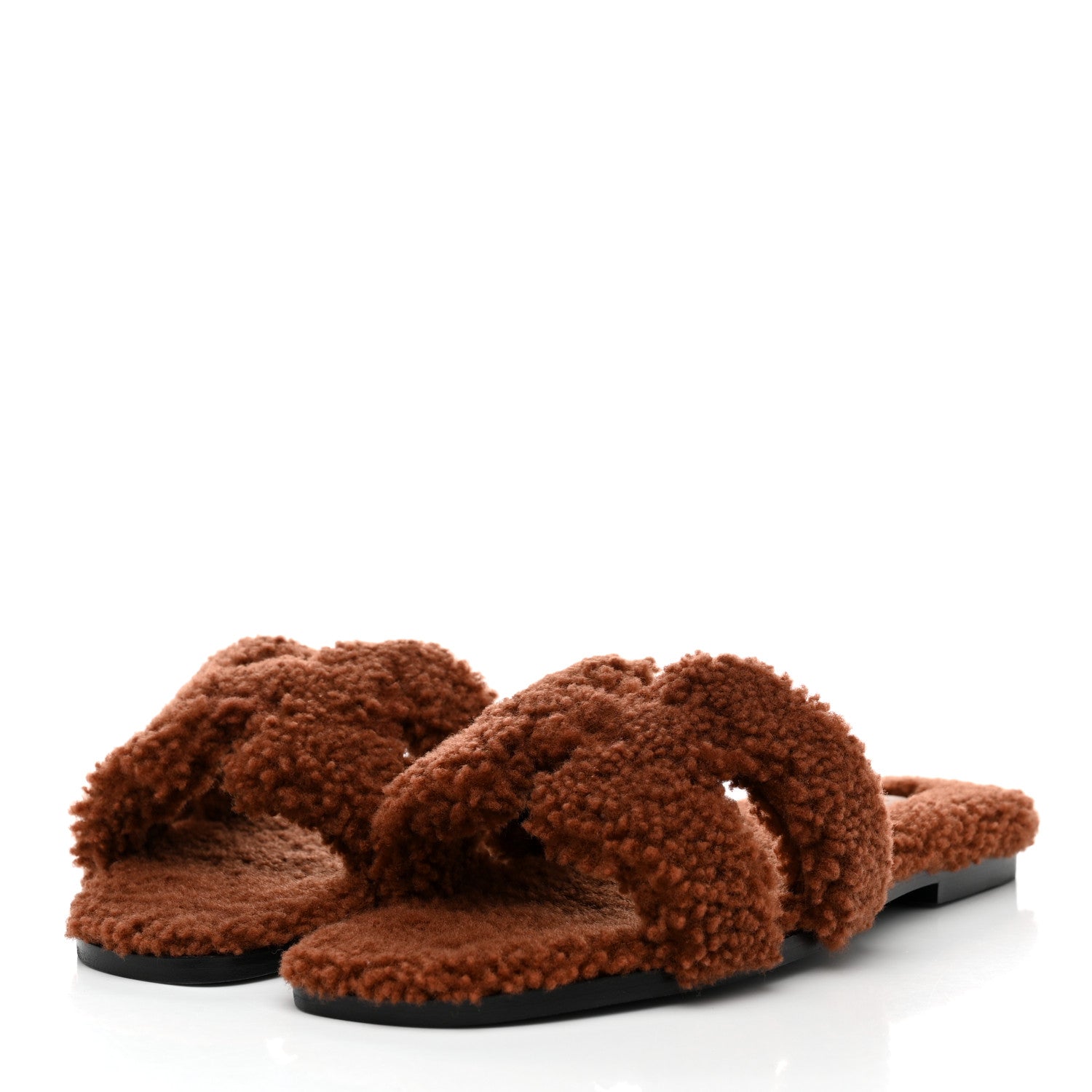 Hermes Woolskin Oran Sandals 37.5 Cognac 3 of 8