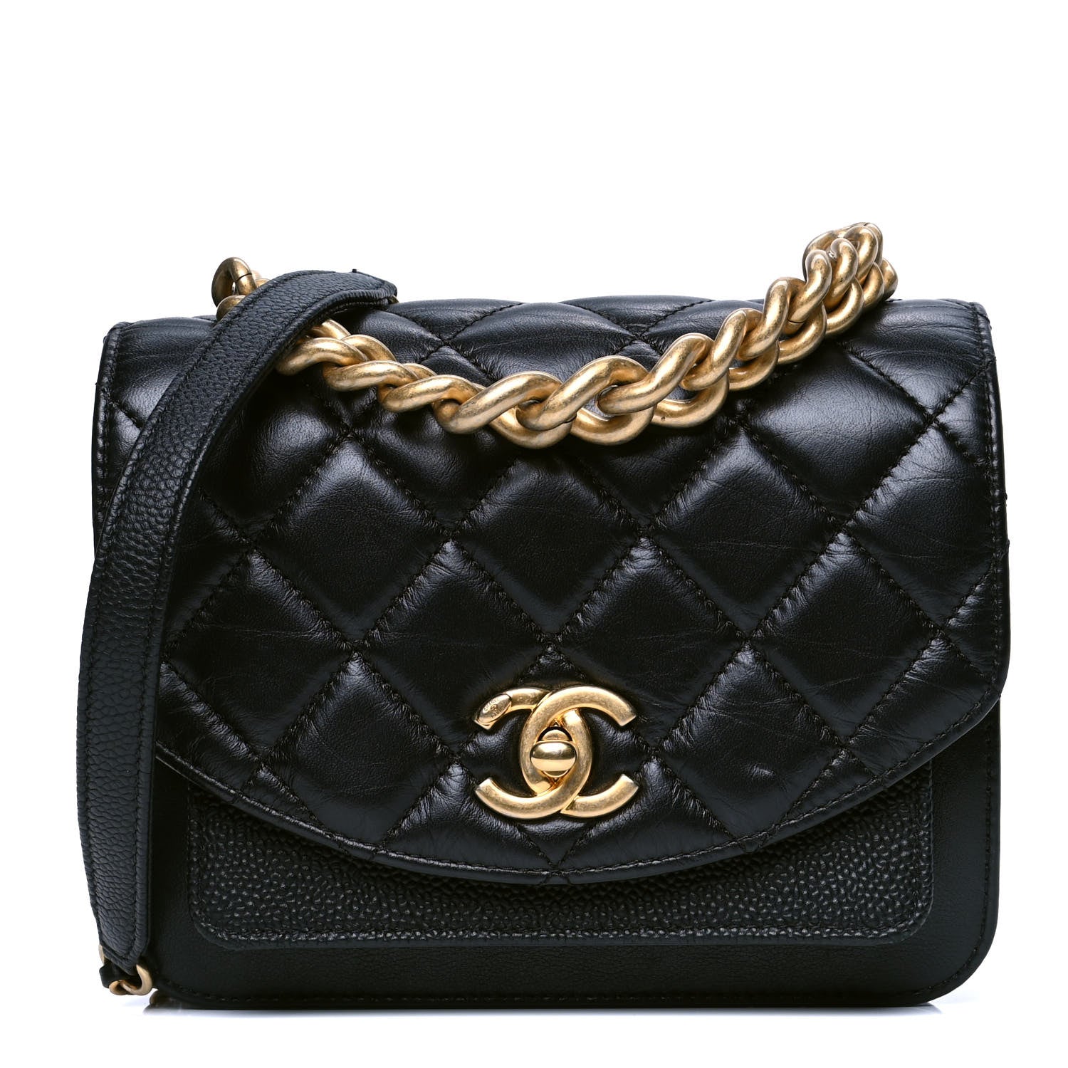 Chanel Calfskin Caviar Quilted Mini Chain Handle Flap Black 1 of 5