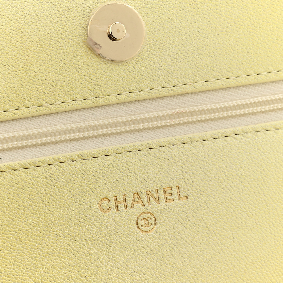 Iridescent Goatskin Quilted Wallet on Chain WOC Light Yellow