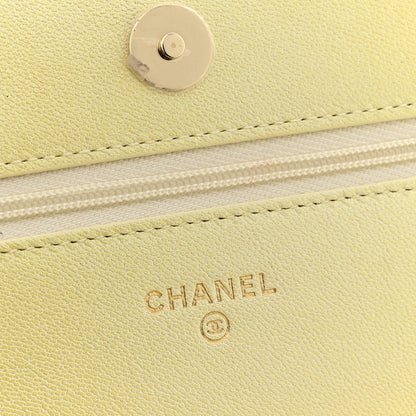 Chanel Iridescent Goatskin Quilted Wallet on Chain WOC Light Yellow 6 of 11