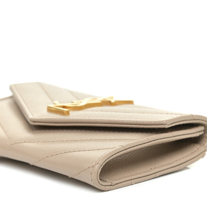 Saint Laurent Grain De Poudre Matelasse Chevron Small Monogram Envelope Wallet Dusty Grey 6 of 10