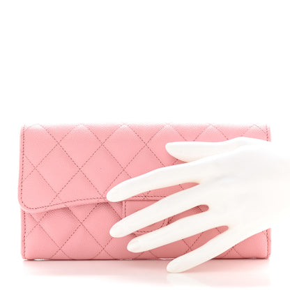 Chanel Caviar Quilted Large Gusset Flap Wallet Light Pink 2 of 9