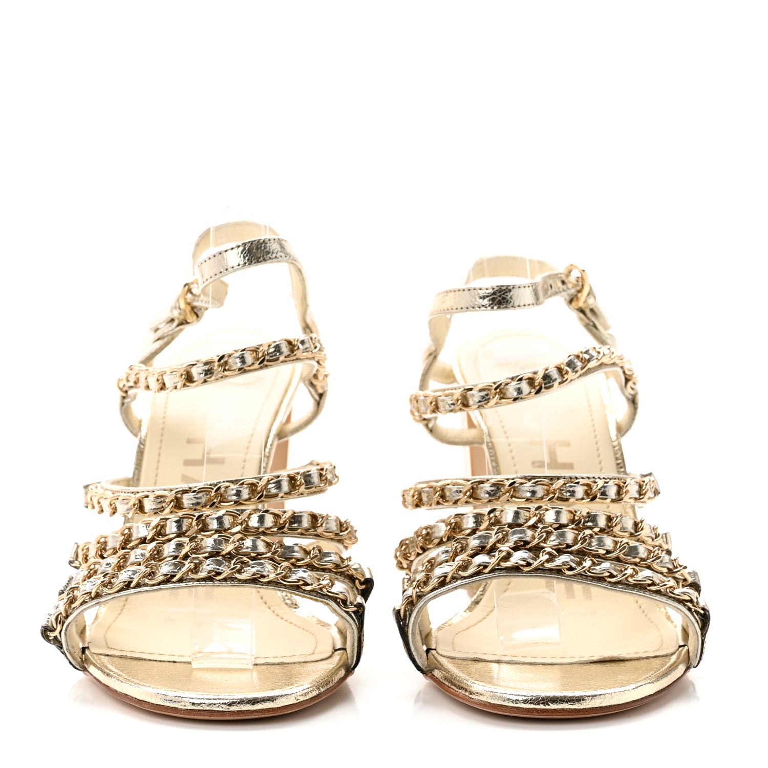 Chanel Lame Goatskin Chain Sandals 37.5 Gold 2 of 7