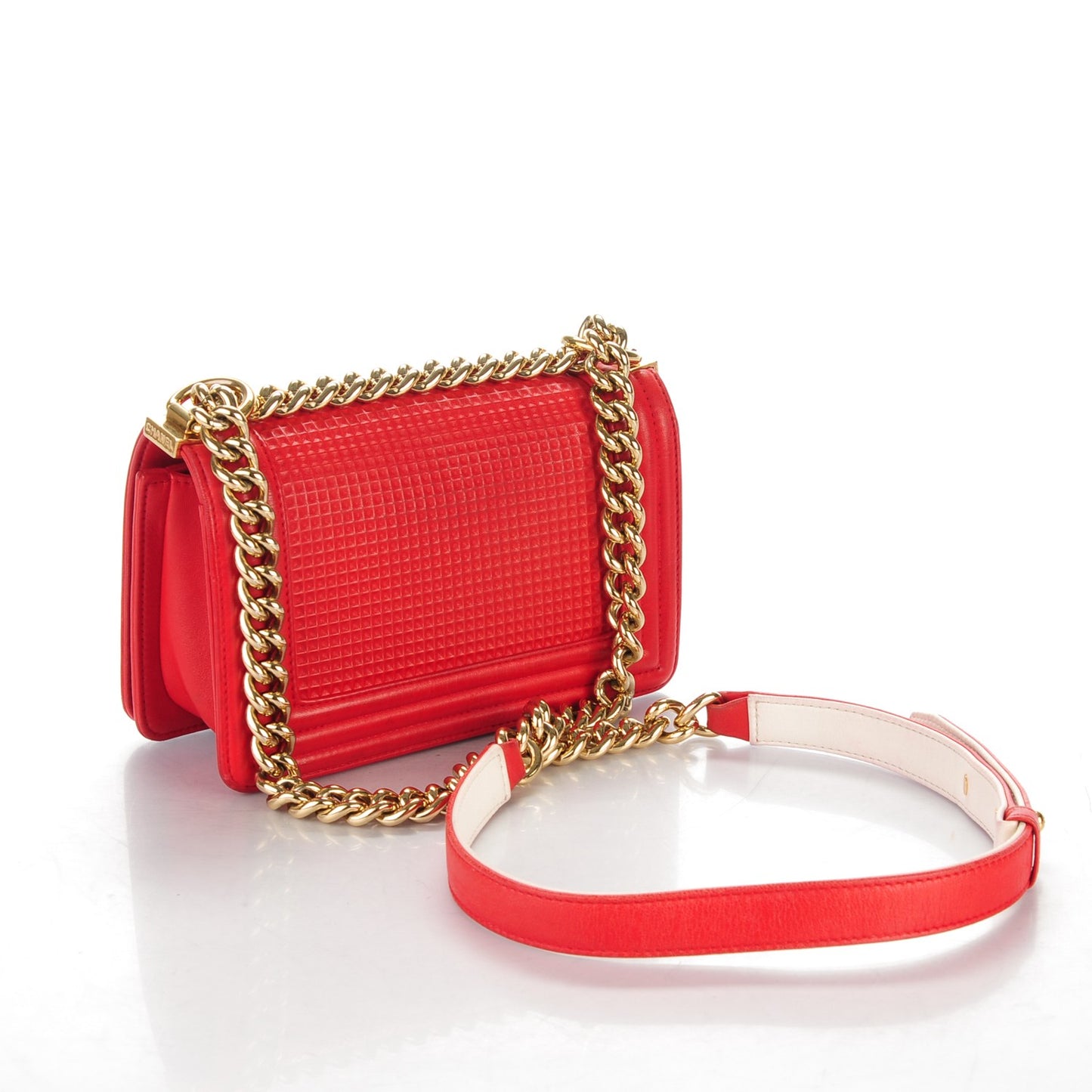Lambskin Embossed Small Cube Boy Flap Red