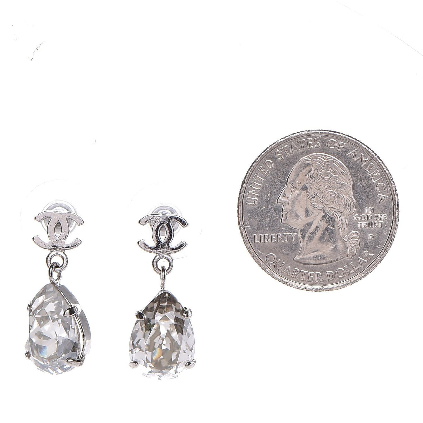 Crystal CC Drop Earrings Silver