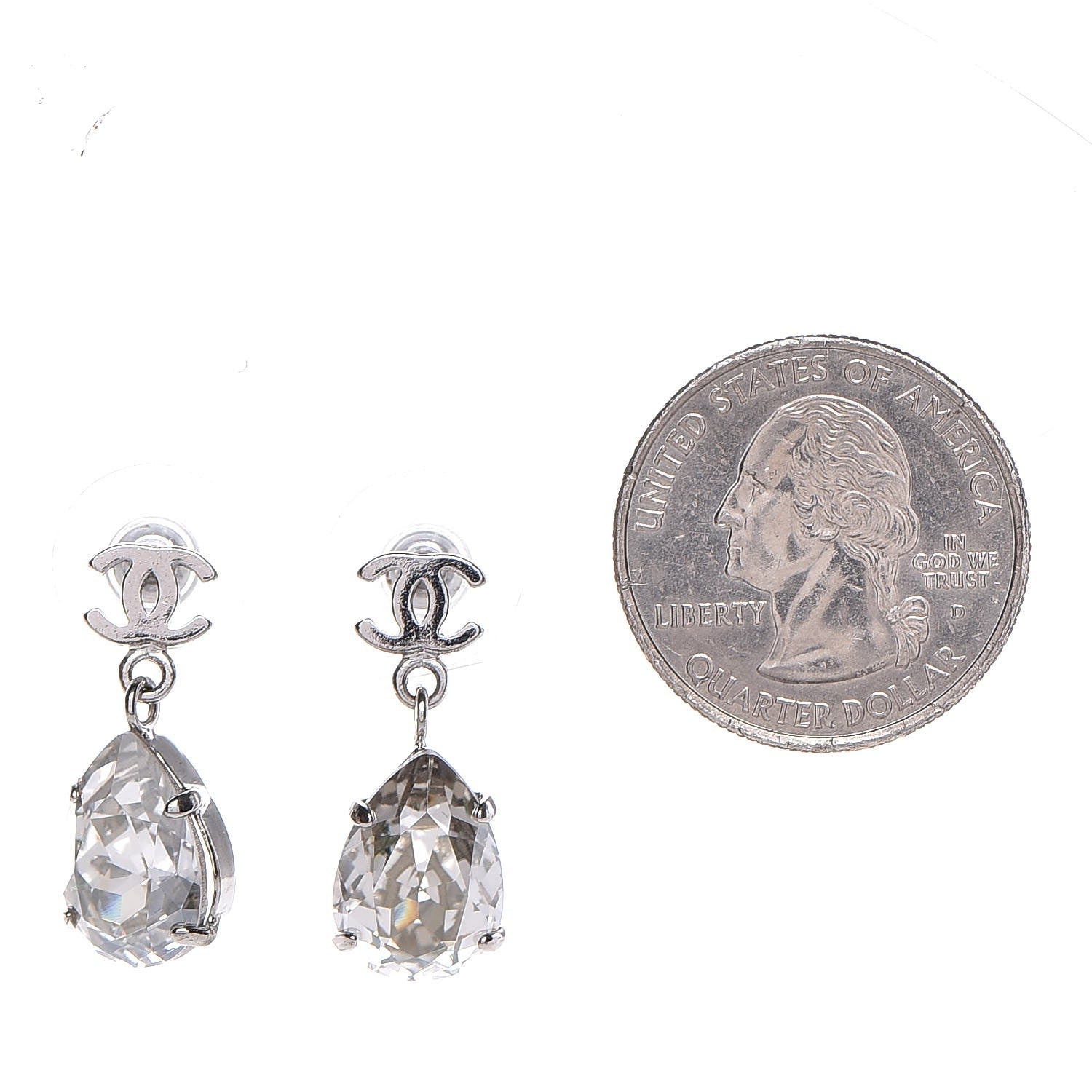Chanel Crystal CC Drop Earrings Silver 2 of 4