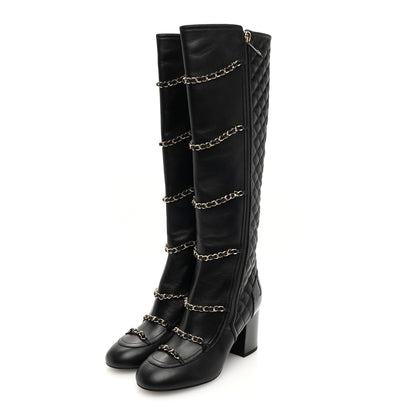 Chanel Lambskin Patent Calfskin Chained High Boots 37 Black 2 of 8