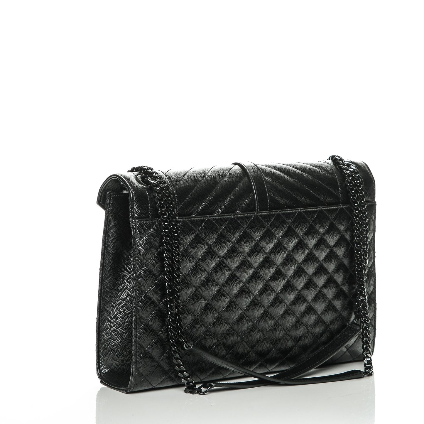 Grain De Poudre Textured Mixed Matelasse Large Triquilt Monogram Monochrome Satchel Black