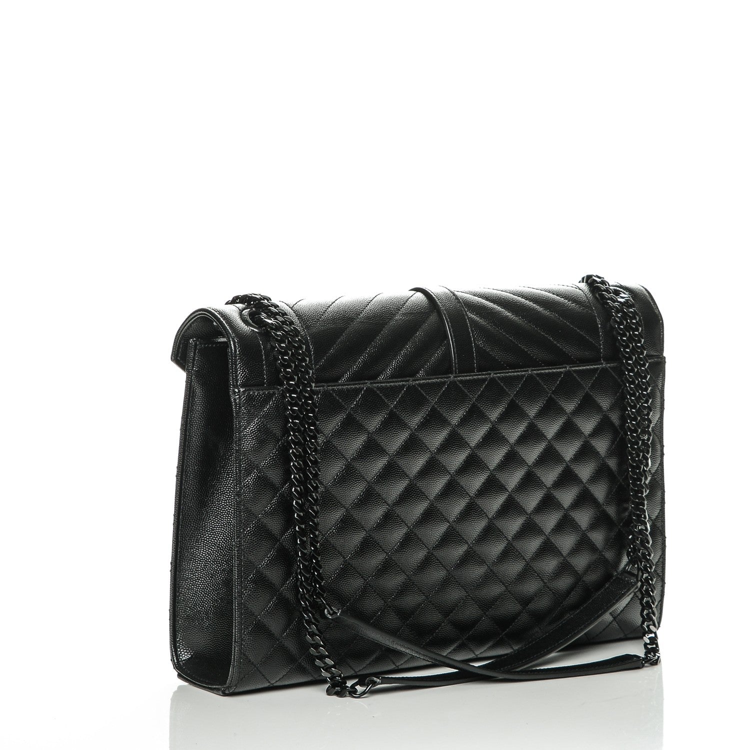 Saint Laurent Grain De Poudre Textured Mixed Matelasse Large Triquilt Monogram Monochrome Satchel Black 3 of 7