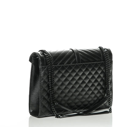 Saint Laurent Grain De Poudre Textured Mixed Matelasse Large Triquilt Monogram Monochrome Satchel Black 3 of 7
