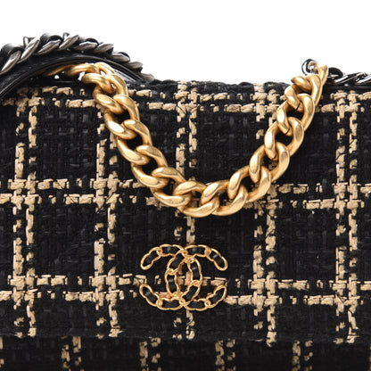 Chanel Tweed Quilted 19 Wallet On Chain WOC Black Beige 10 of 10