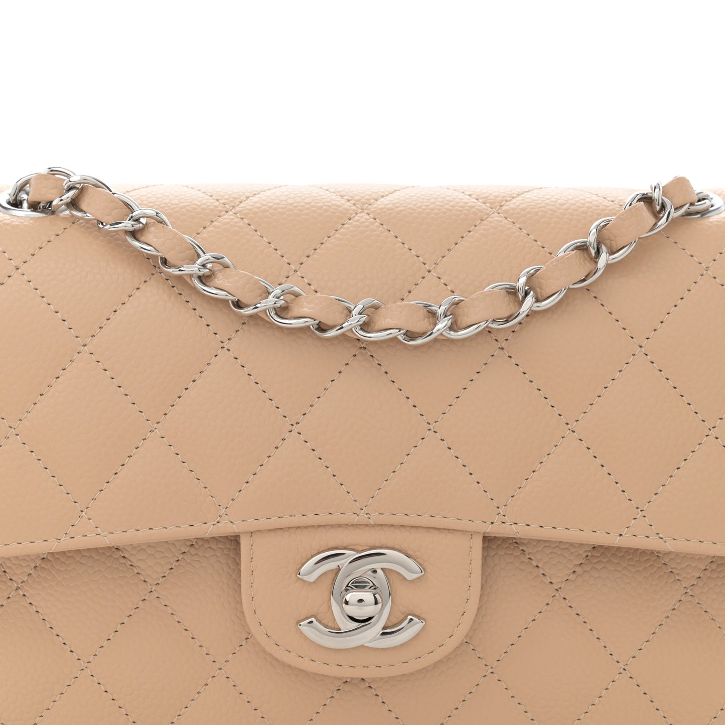 Caviar Quilted Small Double Flap Beige