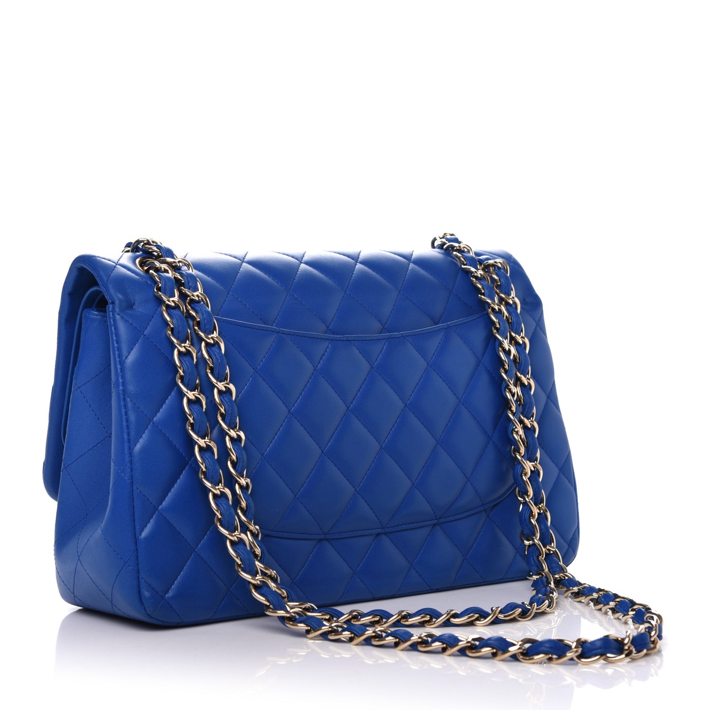 Lambskin Quilted Jumbo Double Flap Blue
