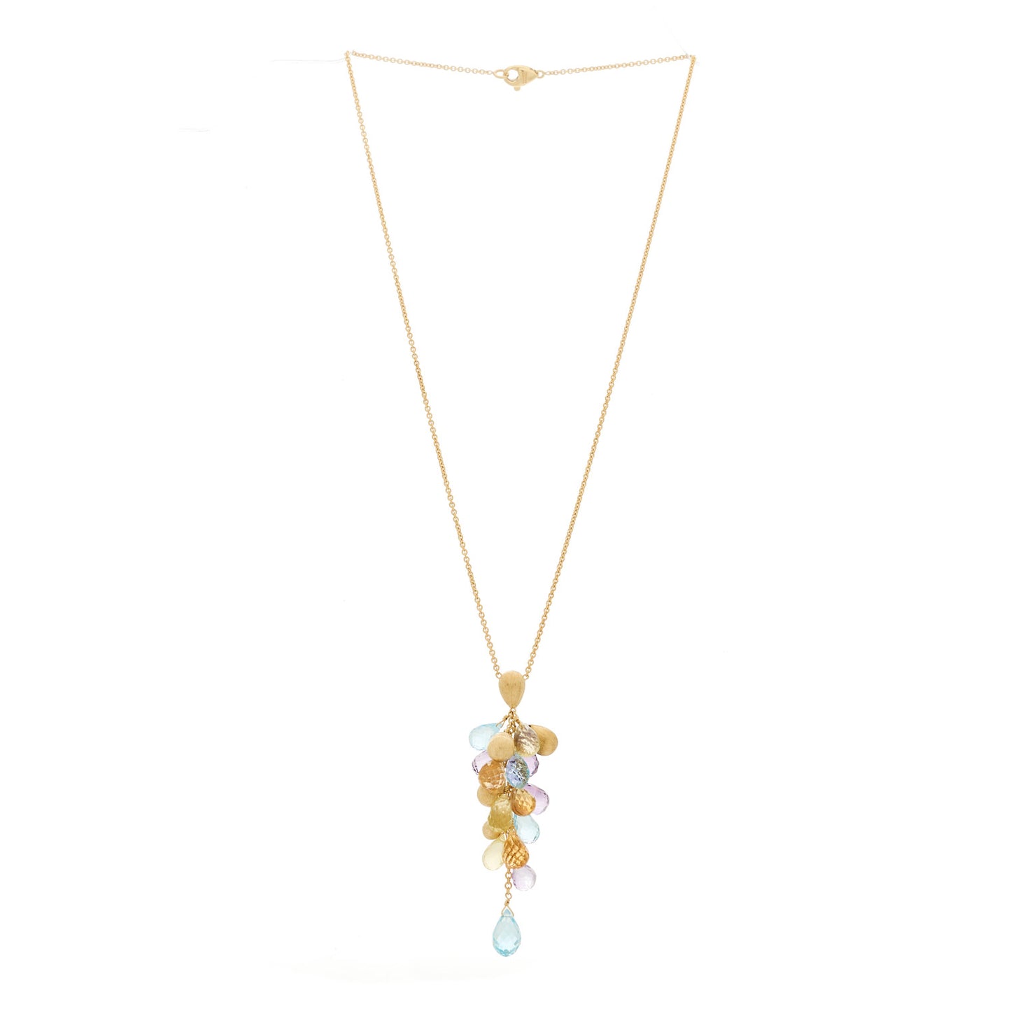 18K Yellow Gold Multi Gemstone Paradise Drop Pendant Necklace
