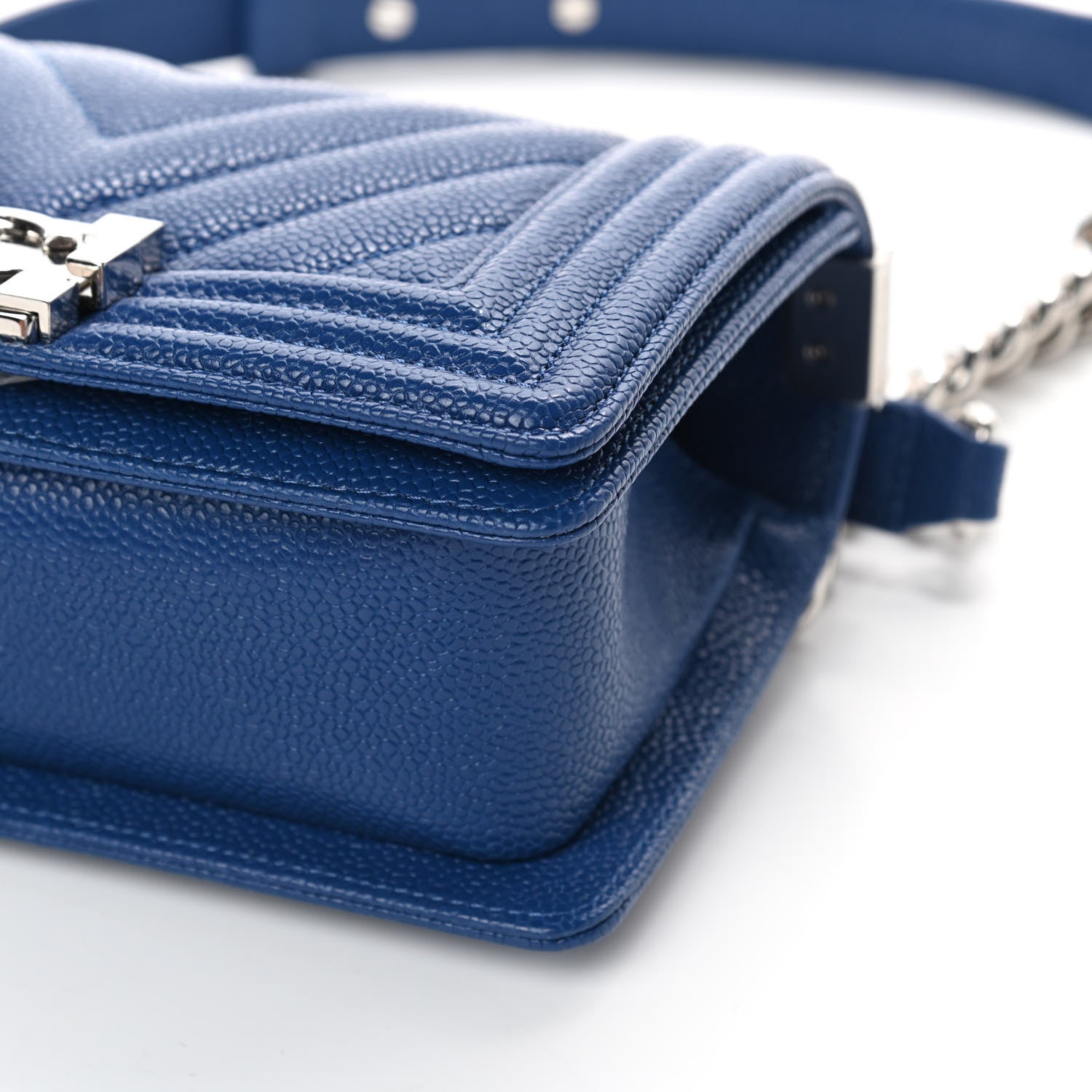 Chanel Caviar Chevron Quilted Small Boy Flap Dark Blue 9 of 11
