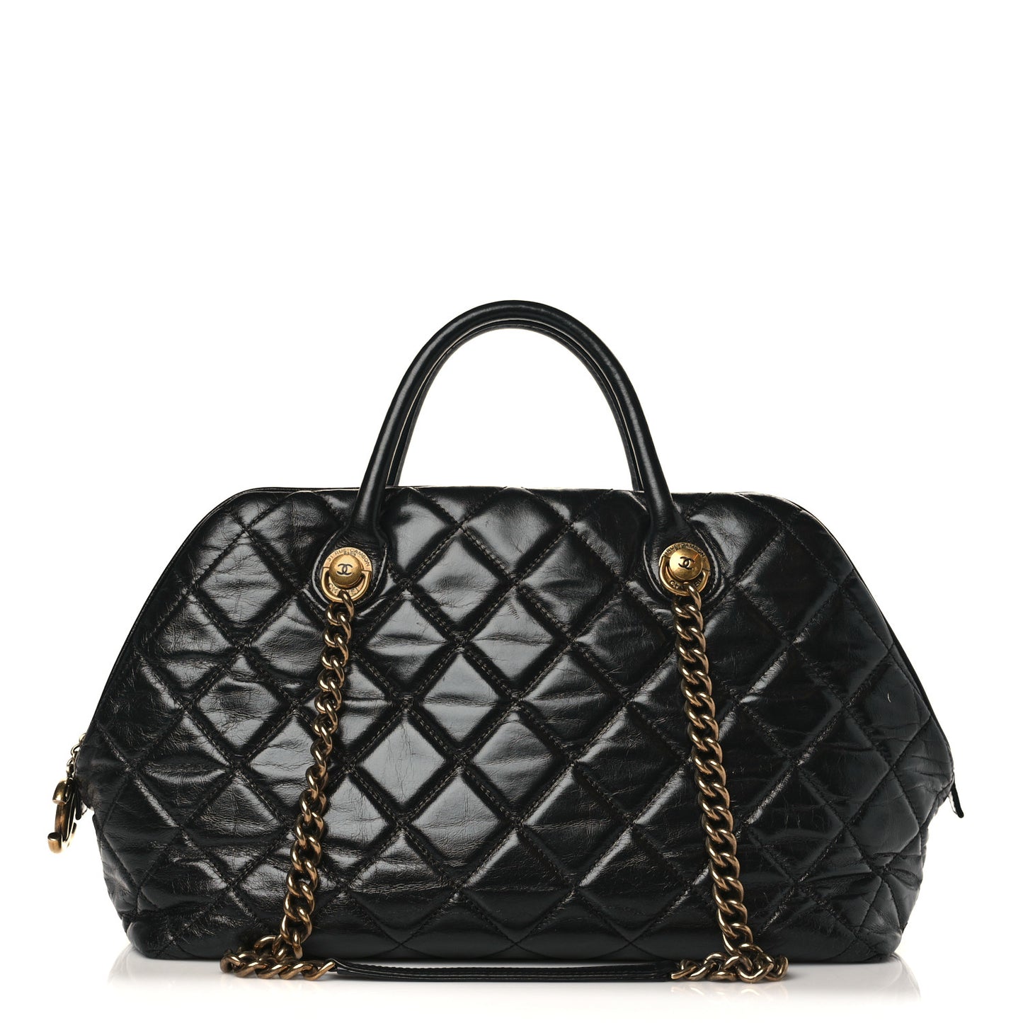 Glazed Calfskin Castle Rock Bowling Bag Black
