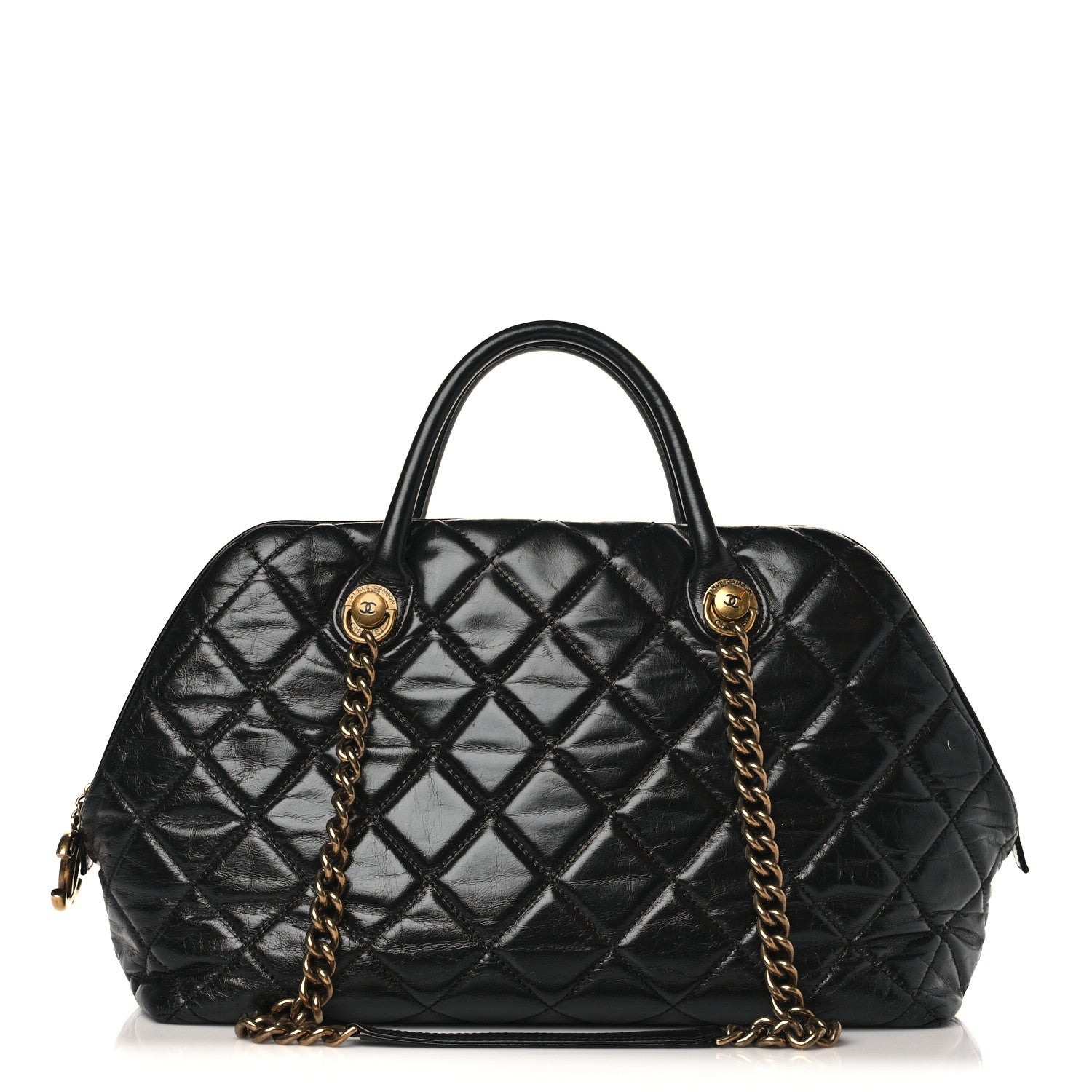 Chanel Glazed Calfskin Castle Rock Bowling Bag Black 1 of 10