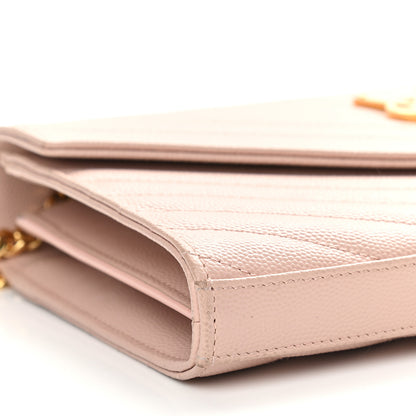 Saint Laurent Grain De Poudre Matelasse Chevron Monogram Chain Wallet Pale Pink 8 of 9