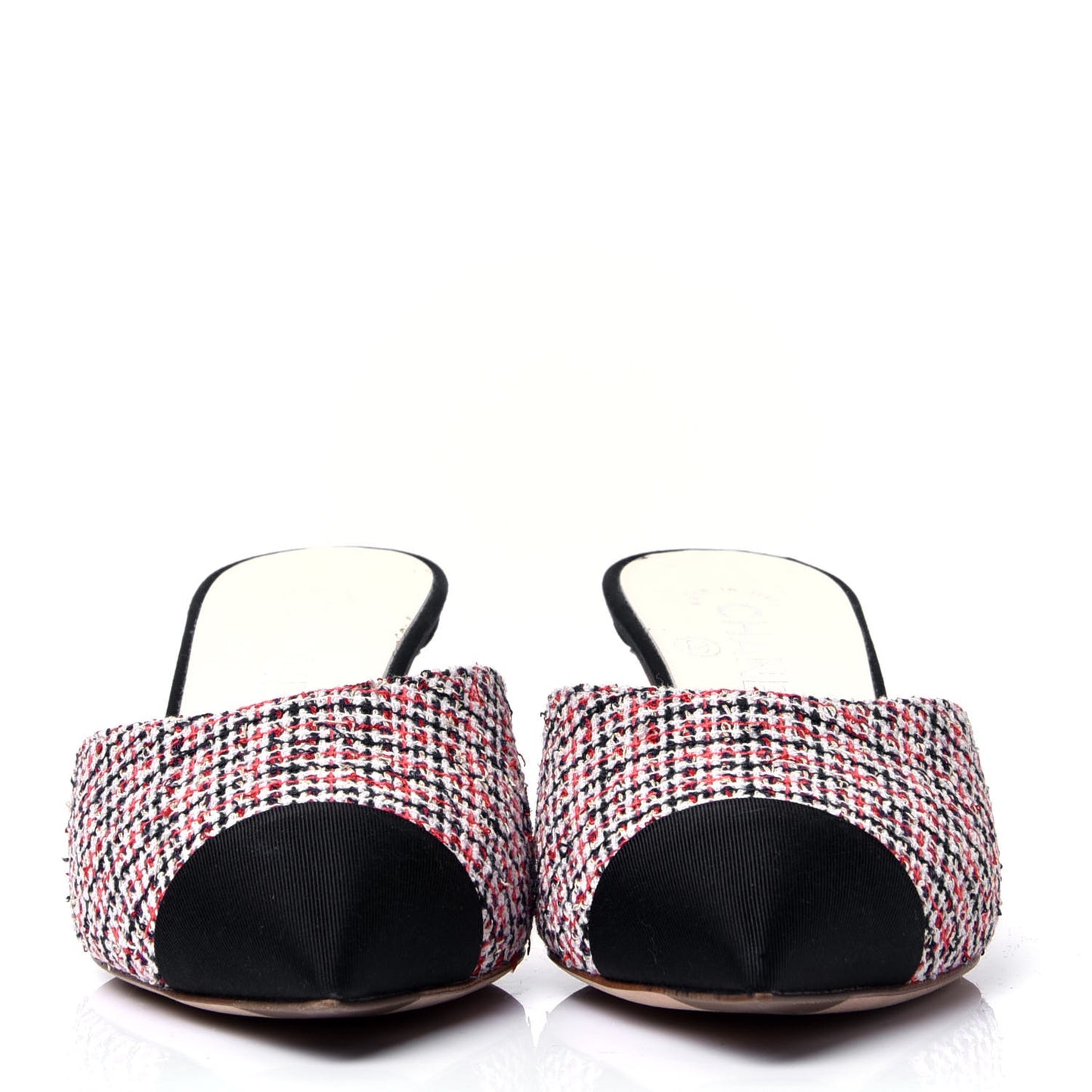 Tweed Grosgrain Pearl Cap Toe Mules 37 Black Red