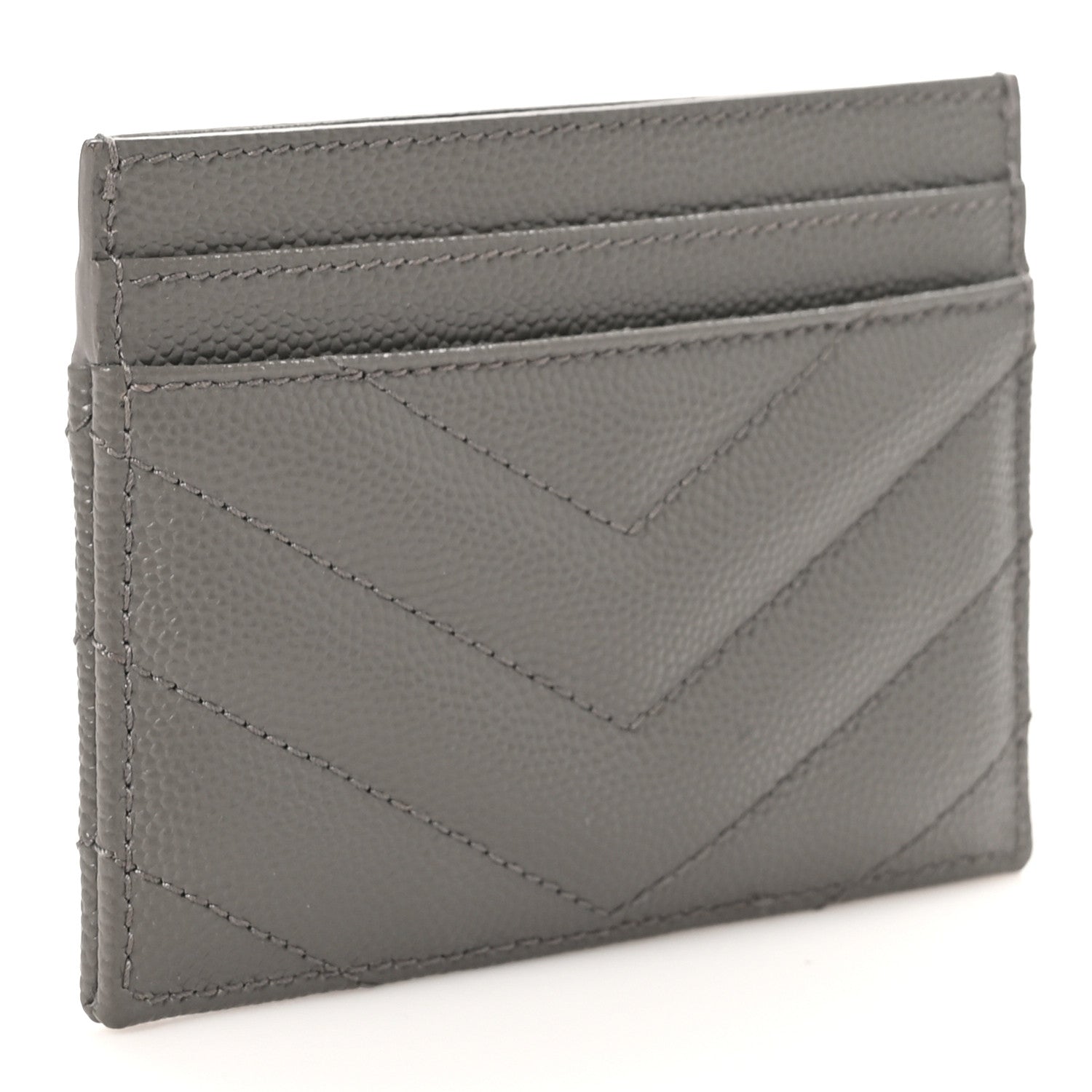 Saint Laurent Grain De Poudre Matelasse Chevron Monogram Credit Card Case Earth 3 of 8