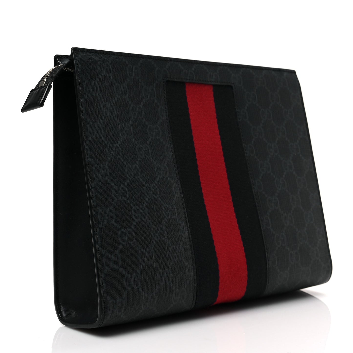 GG Supreme Monogram Selleria Calfskin Web New Web Cosmetic Case Black