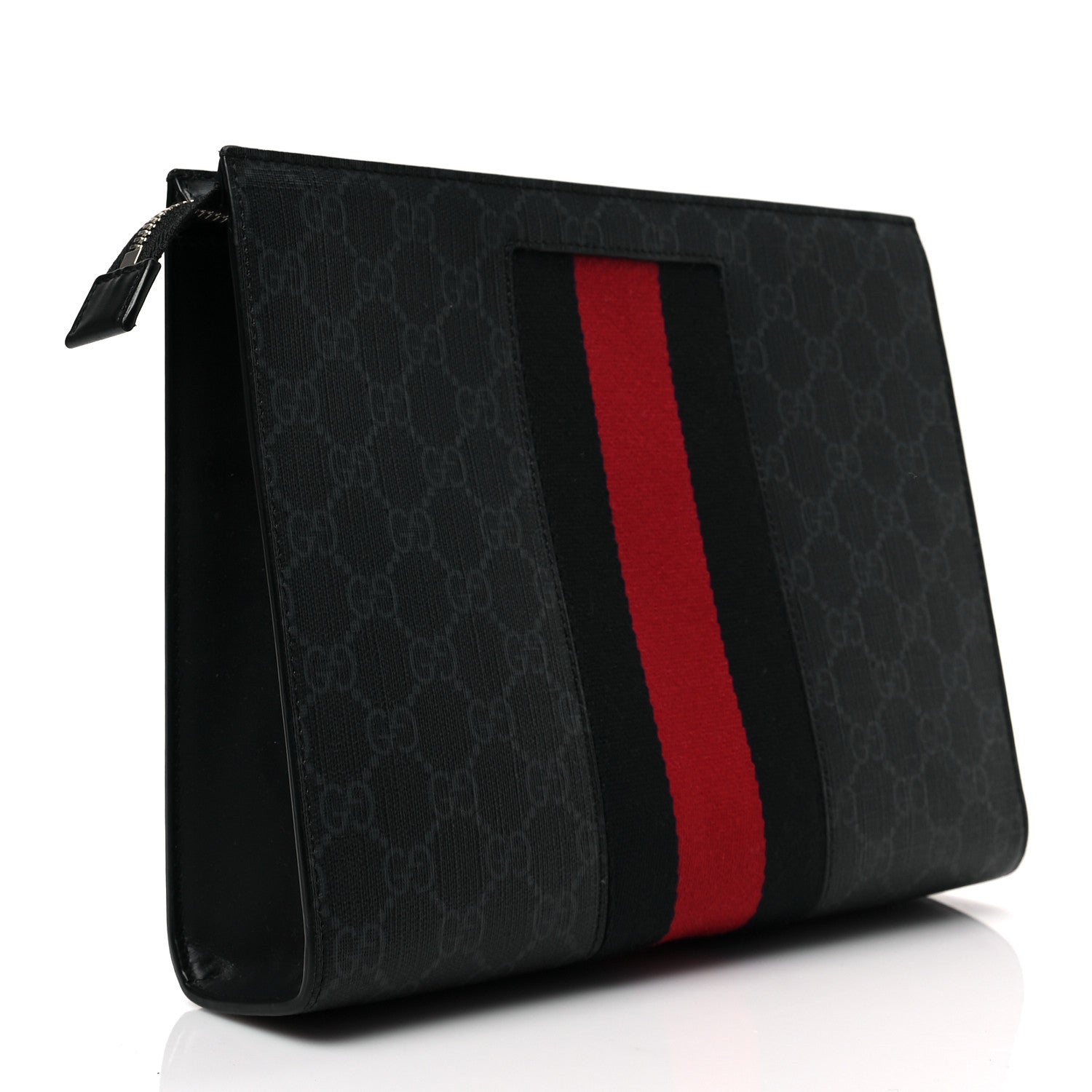 Gucci GG Supreme Monogram Selleria Calfskin Web New Web Cosmetic Case Black 3 of 9
