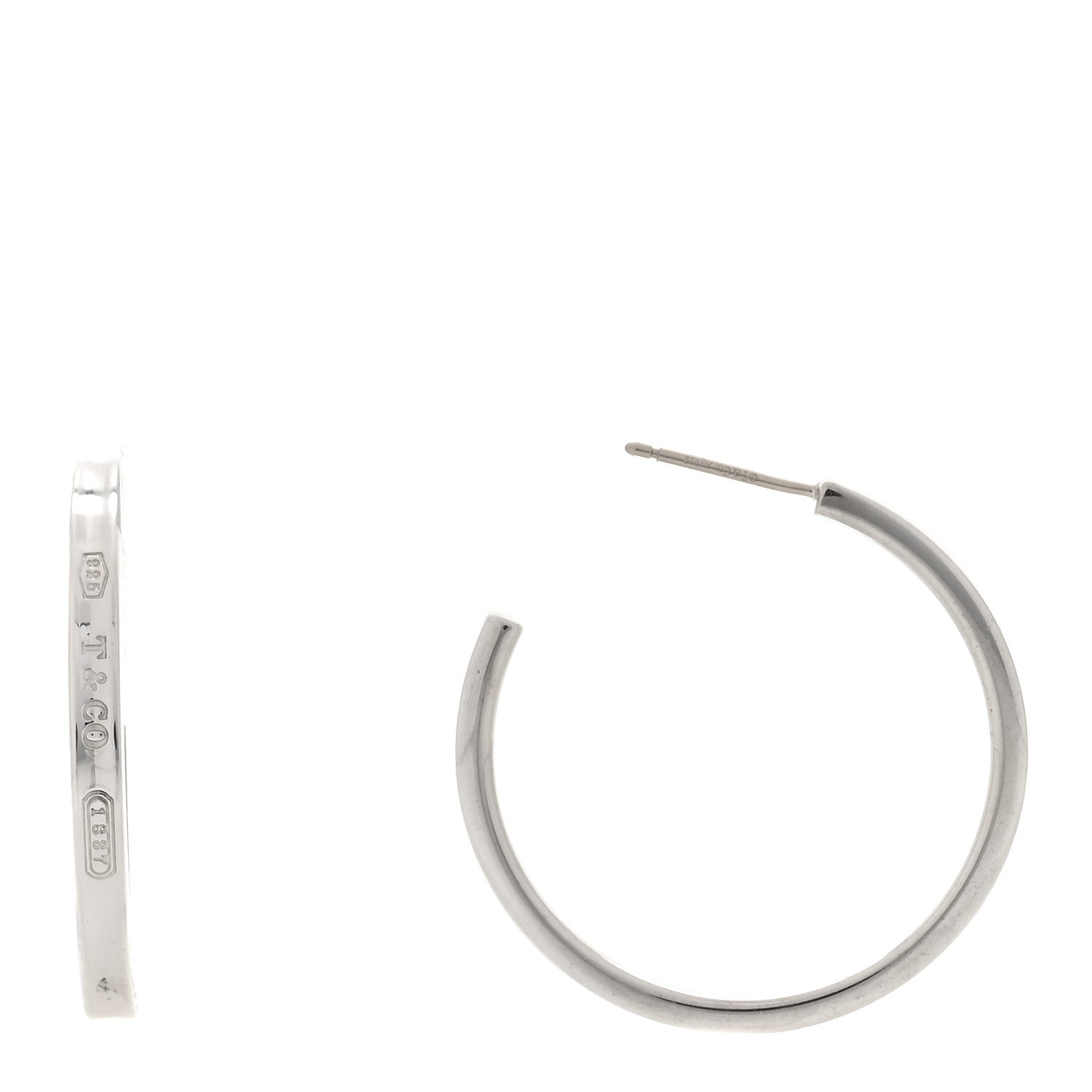 Tiffany Sterling Silver 1837 Medium Narrow Hoop Earrings 1 of 6