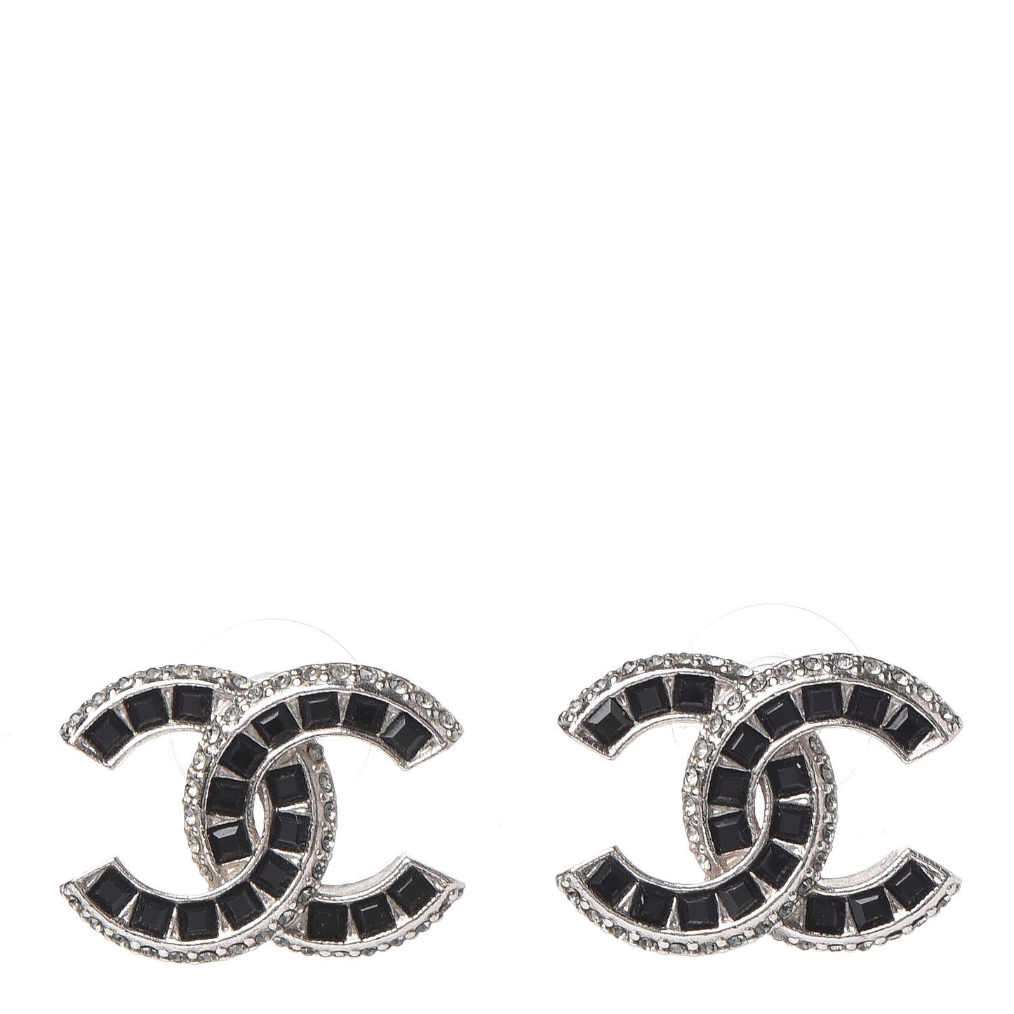 Baguette Crystal CC Earrings Silver Black