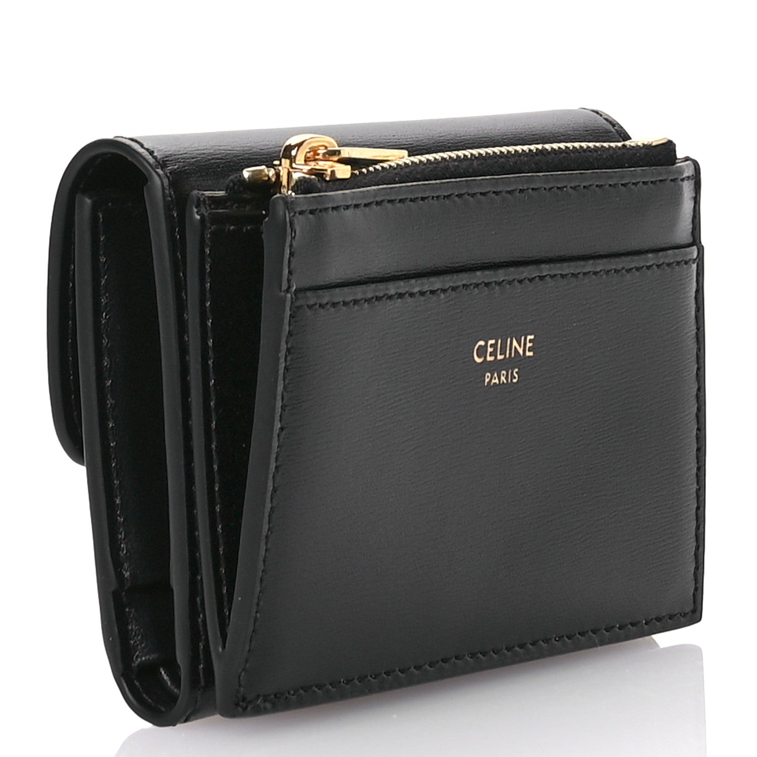 Celine Calfskin Compact Triomphe Wallet With Coin Purse Black 3 of 9