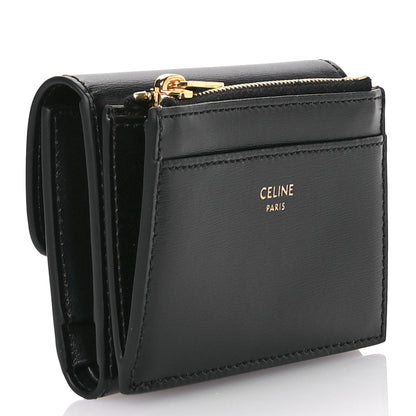 Celine Calfskin Compact Triomphe Wallet With Coin Purse Black 3 of 9