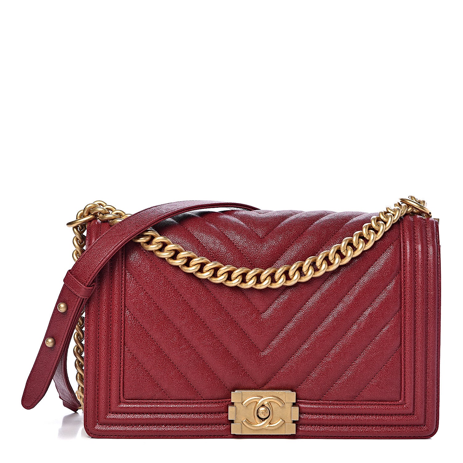 Chanel Caviar Chevron Quilted New Medium Boy Flap Red 2 of 10