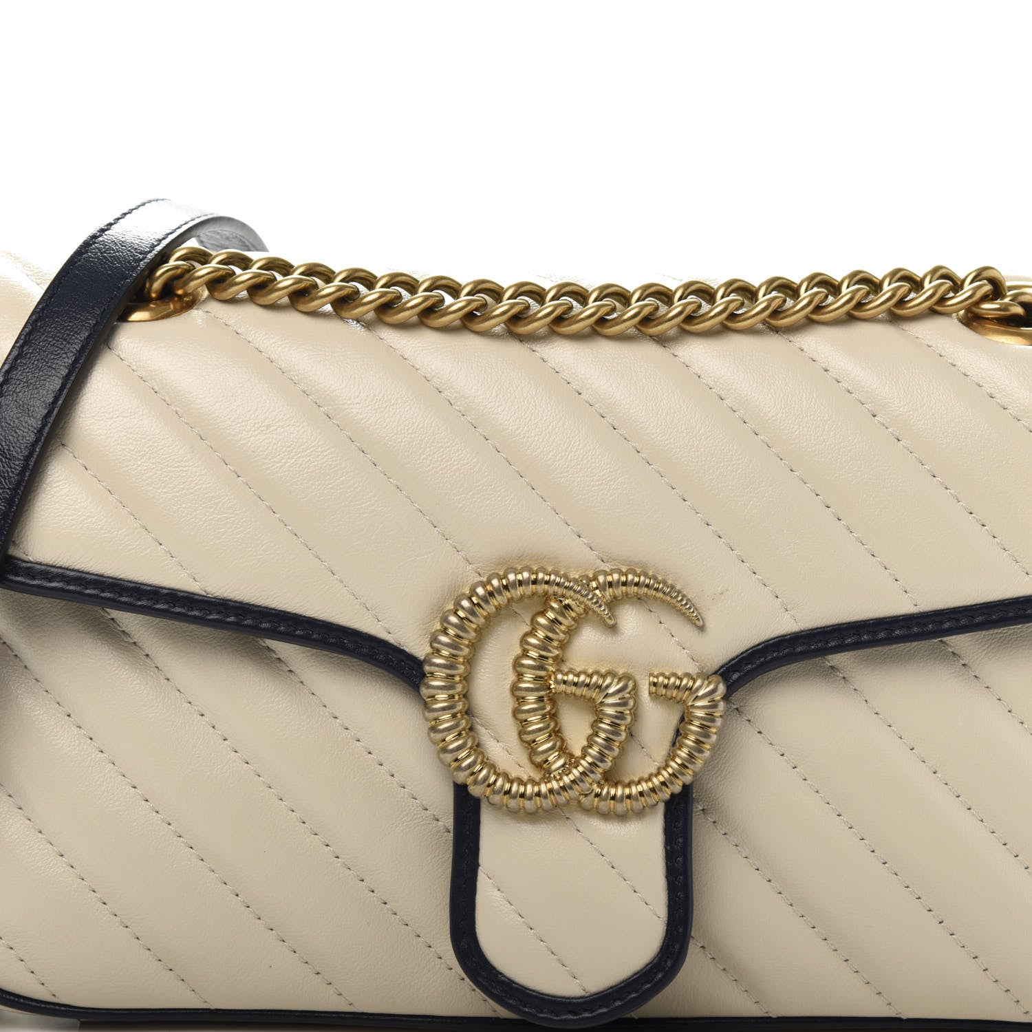 Gucci Vintage Effect Calfskin Matelasse Diagonal Small Torchon GG Marmont Shoulder Bag Mystic White Blue Agata 11 of 11