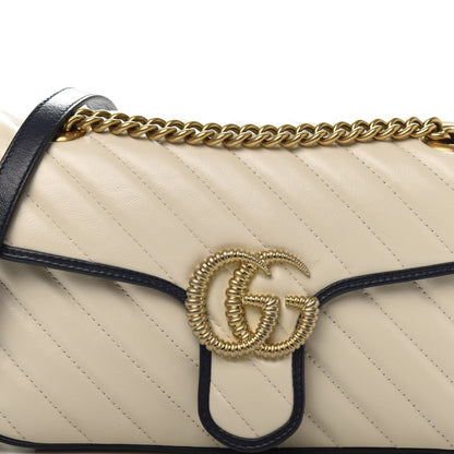 Gucci Vintage Effect Calfskin Matelasse Diagonal Small Torchon GG Marmont Shoulder Bag Mystic White Blue Agata 11 of 11
