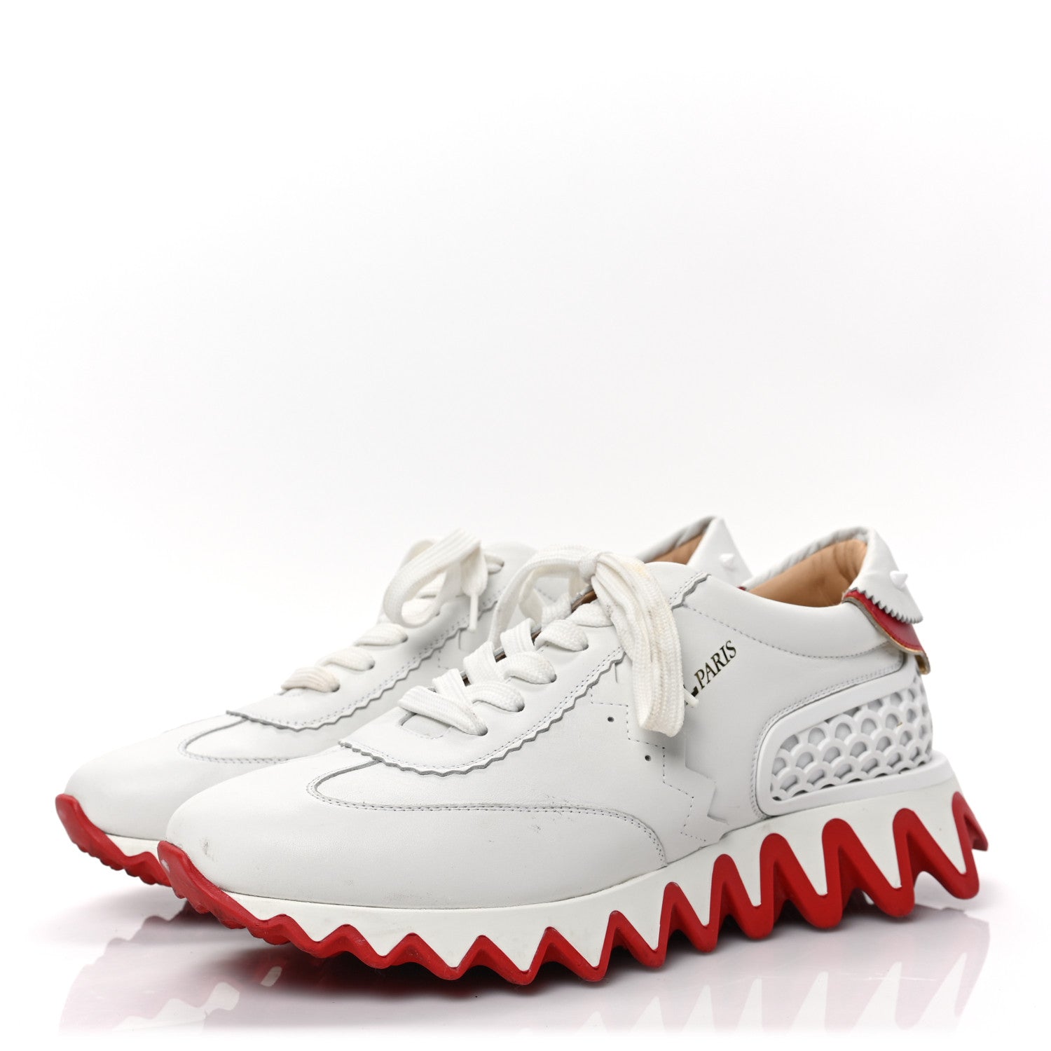 Christian Louboutin Calfskin Neoprene Womens Loubishark Sneakers 40 White 3 of 8