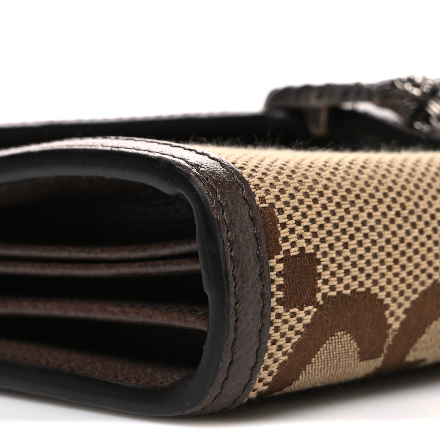 Gucci Monogram Jumbo GG Textured Dollar Calfskin Mini Dionysus Chain Wallet Camel Ebony New Acero 9 of 10