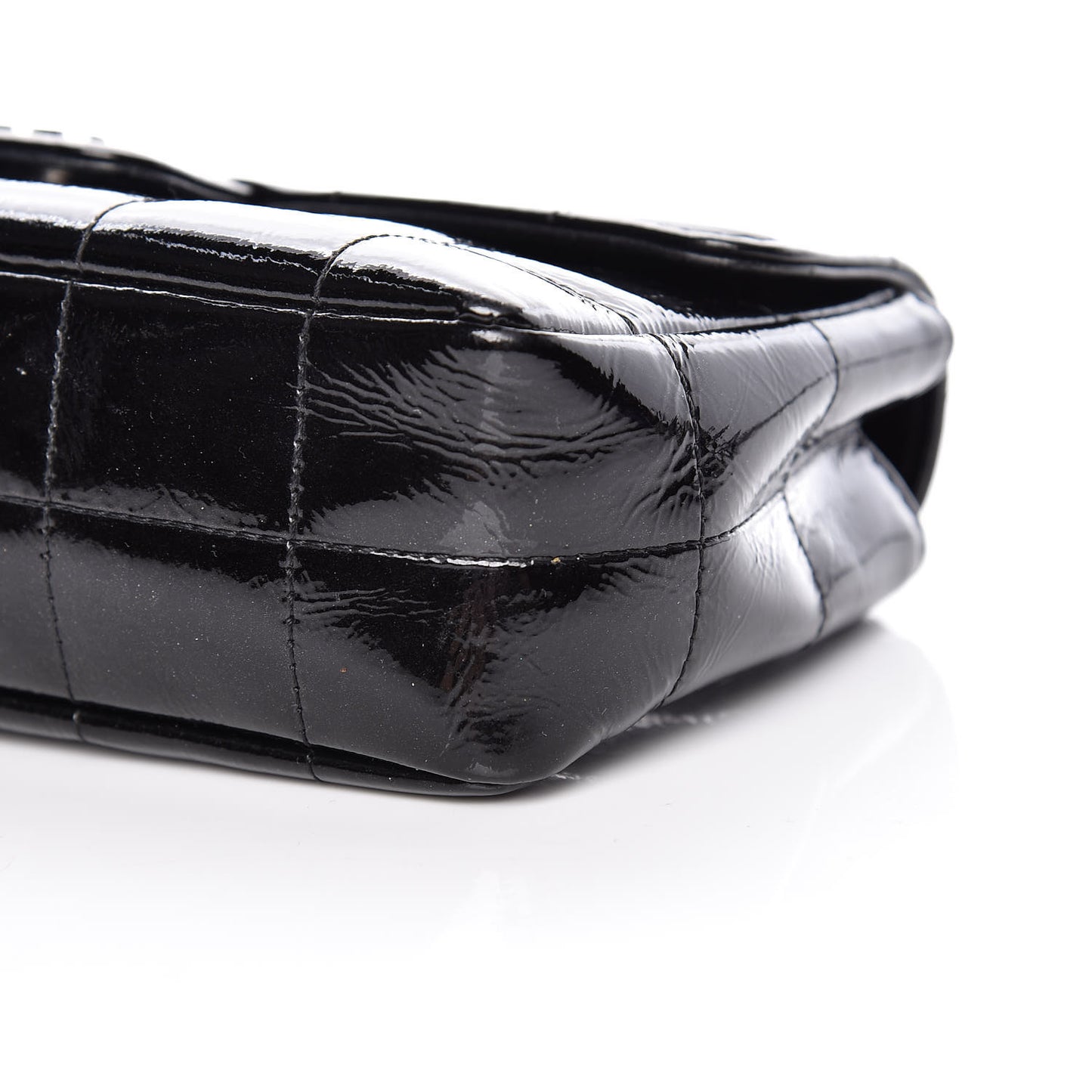 Distress Patent Quilted Mini Chocolate Bar Flap Black