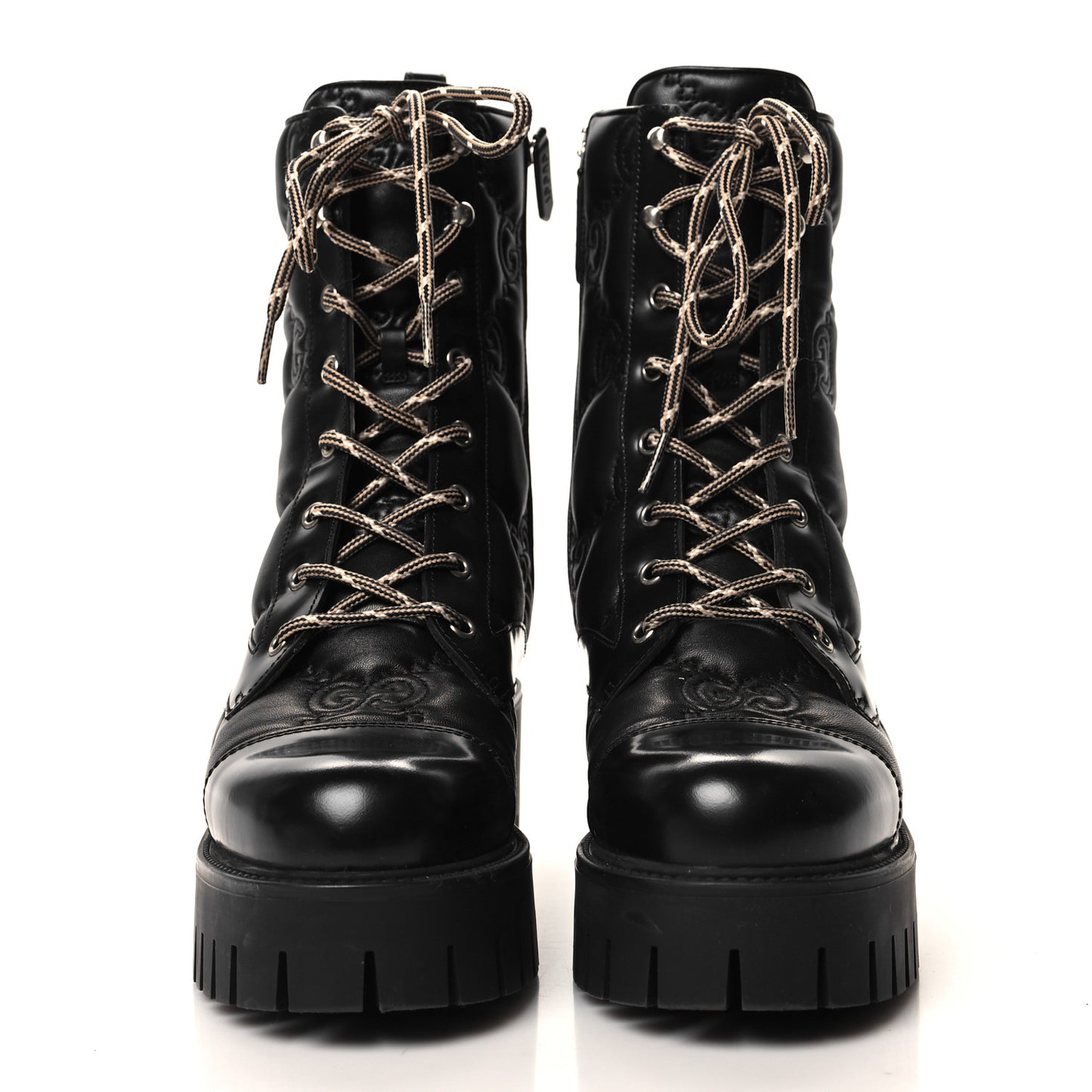 Cordovan Lux Nappa GG Matelasse Lace Up 60mm Combat Boots 40 Black