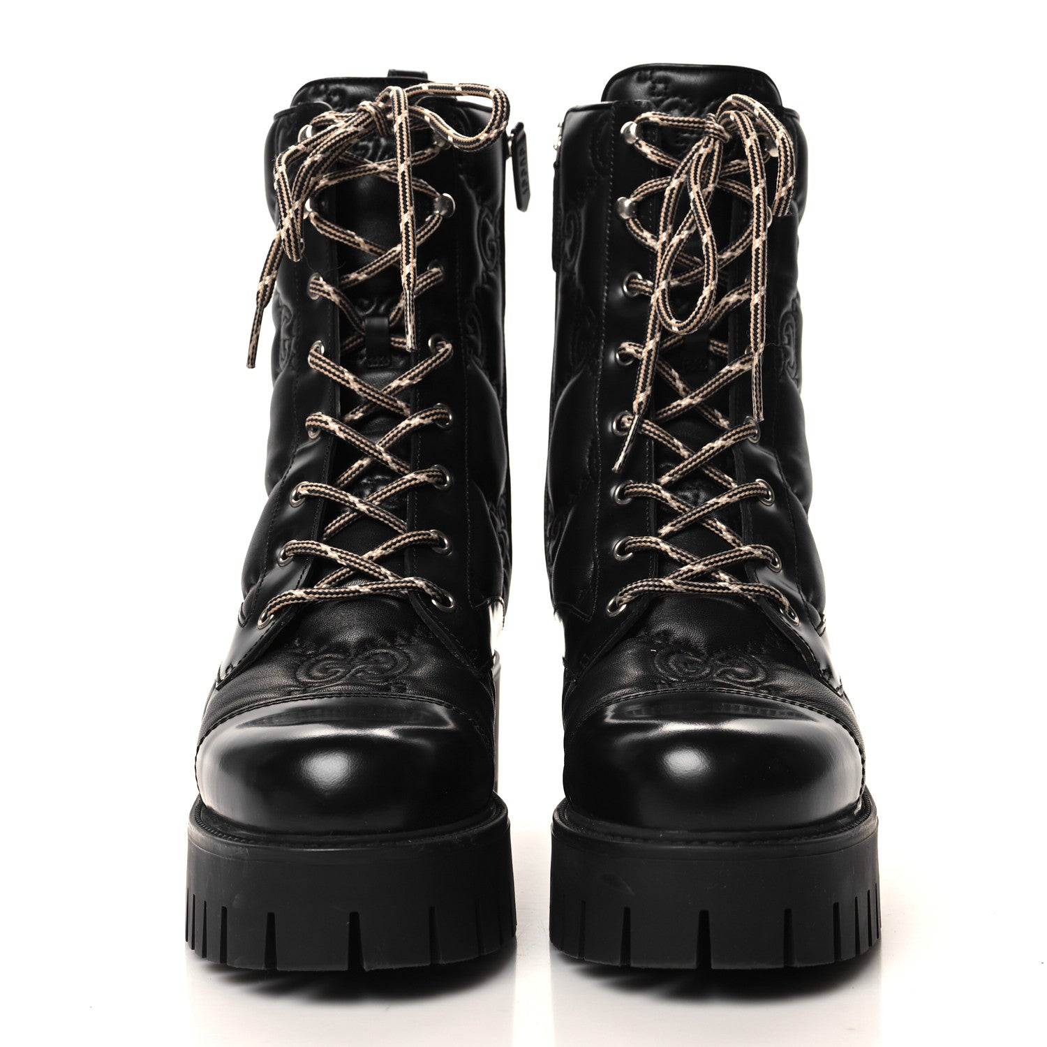 Gucci Cordovan Lux Nappa GG Matelasse Lace Up 60mm Combat Boots 40 Black 2 of 9