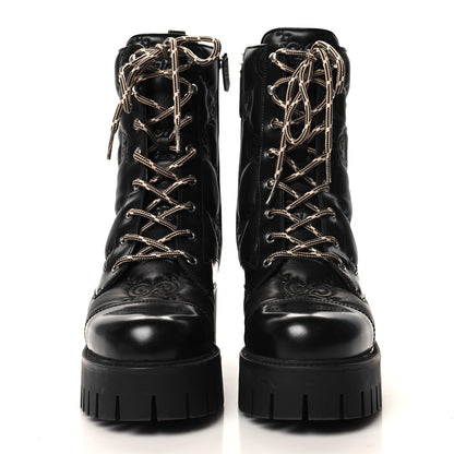 Gucci Cordovan Lux Nappa GG Matelasse Lace Up 60mm Combat Boots 40 Black 2 of 9