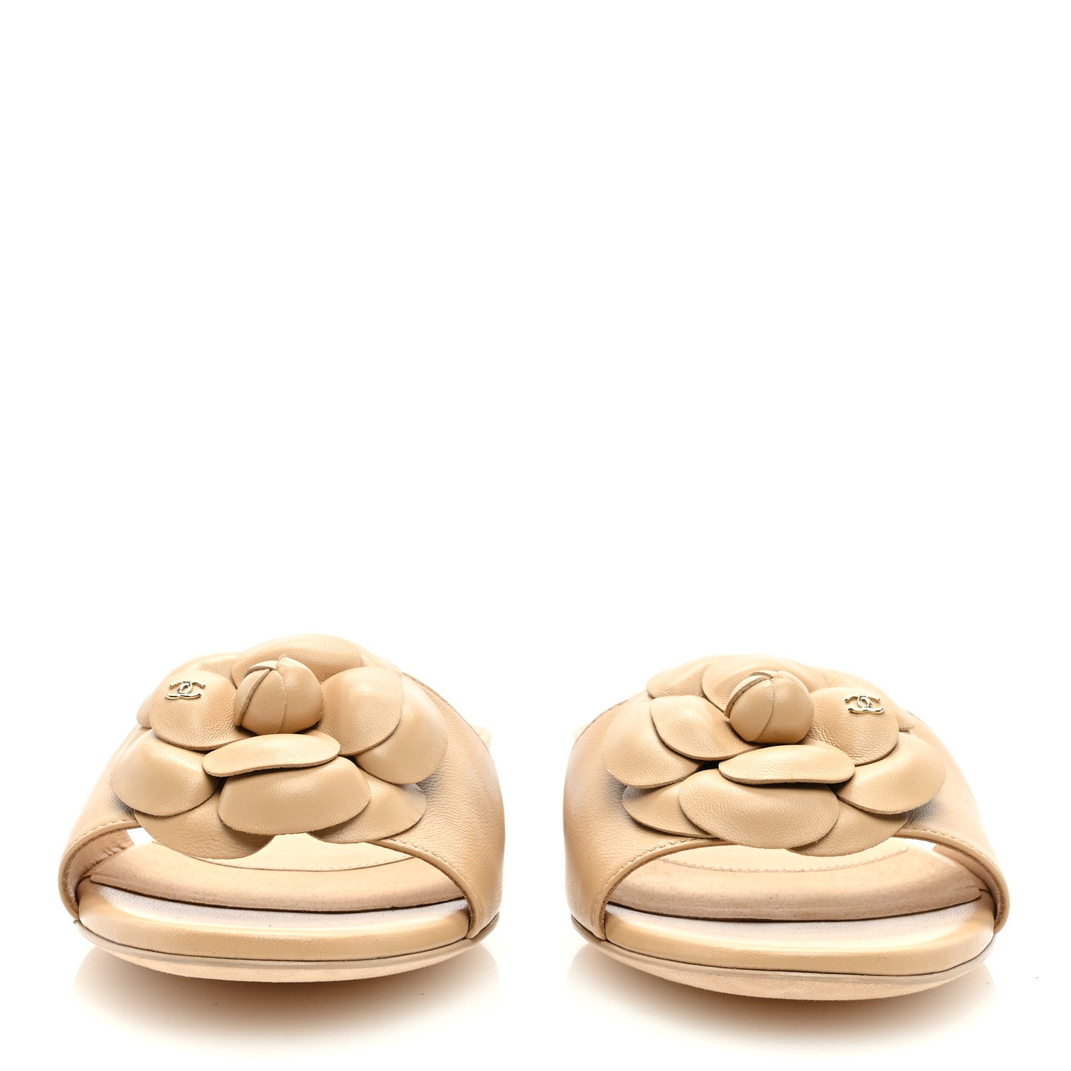 Chanel Lambskin Camellia Slide Sandals 39 Beige 3 of 8