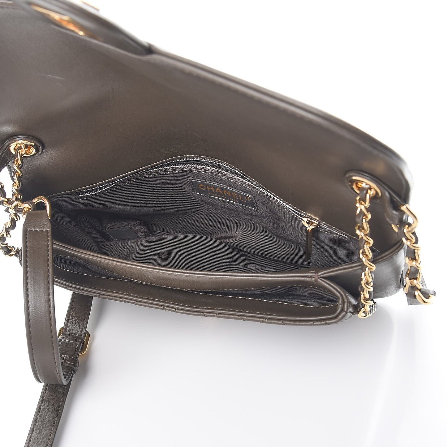 Lambskin Quilted Large CC Unchained Crossbody Dark Khaki